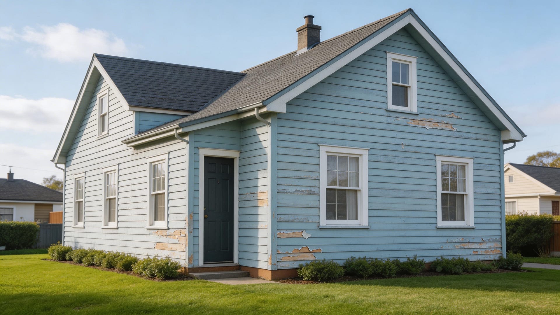 Faded and weathered exterior house paint showing early repainting signs in New Zealand