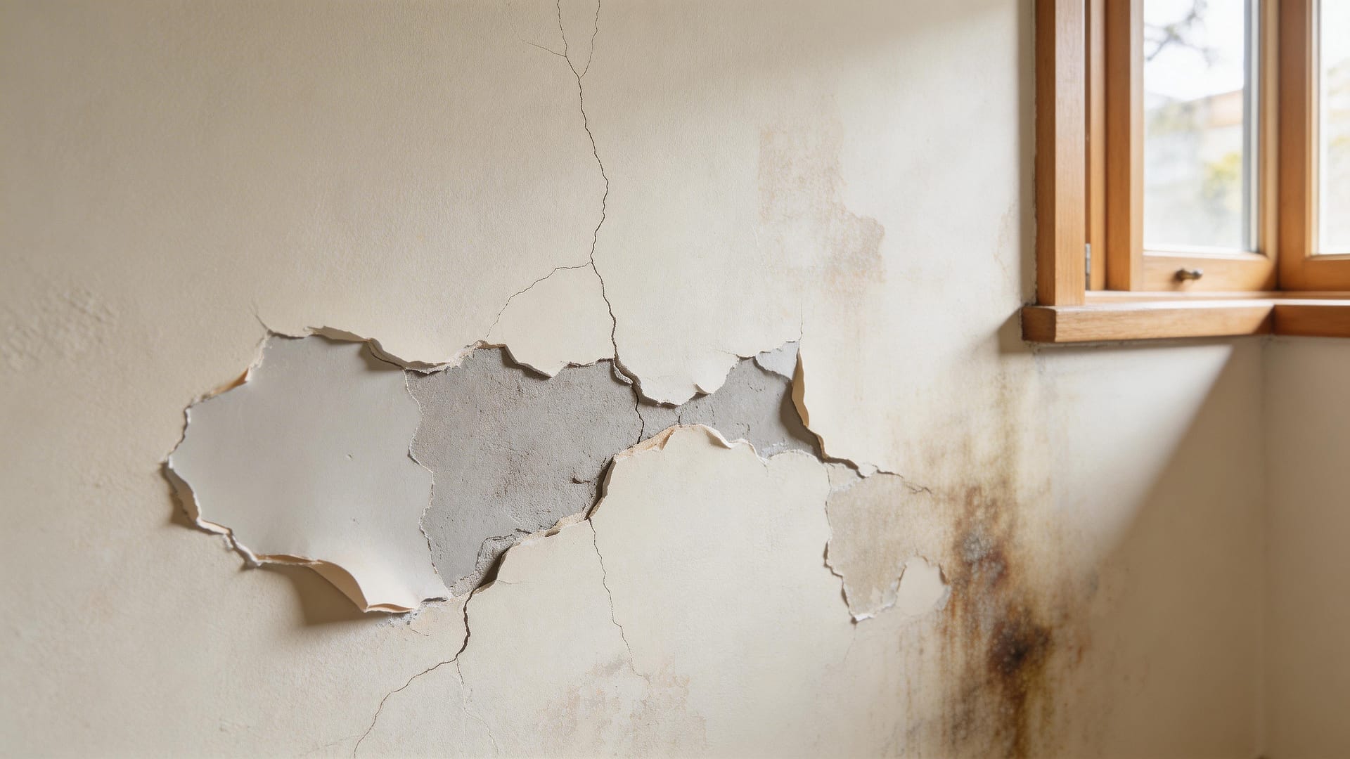 Damaged painted wall illustrating remedial costs after inadequate surface preparation