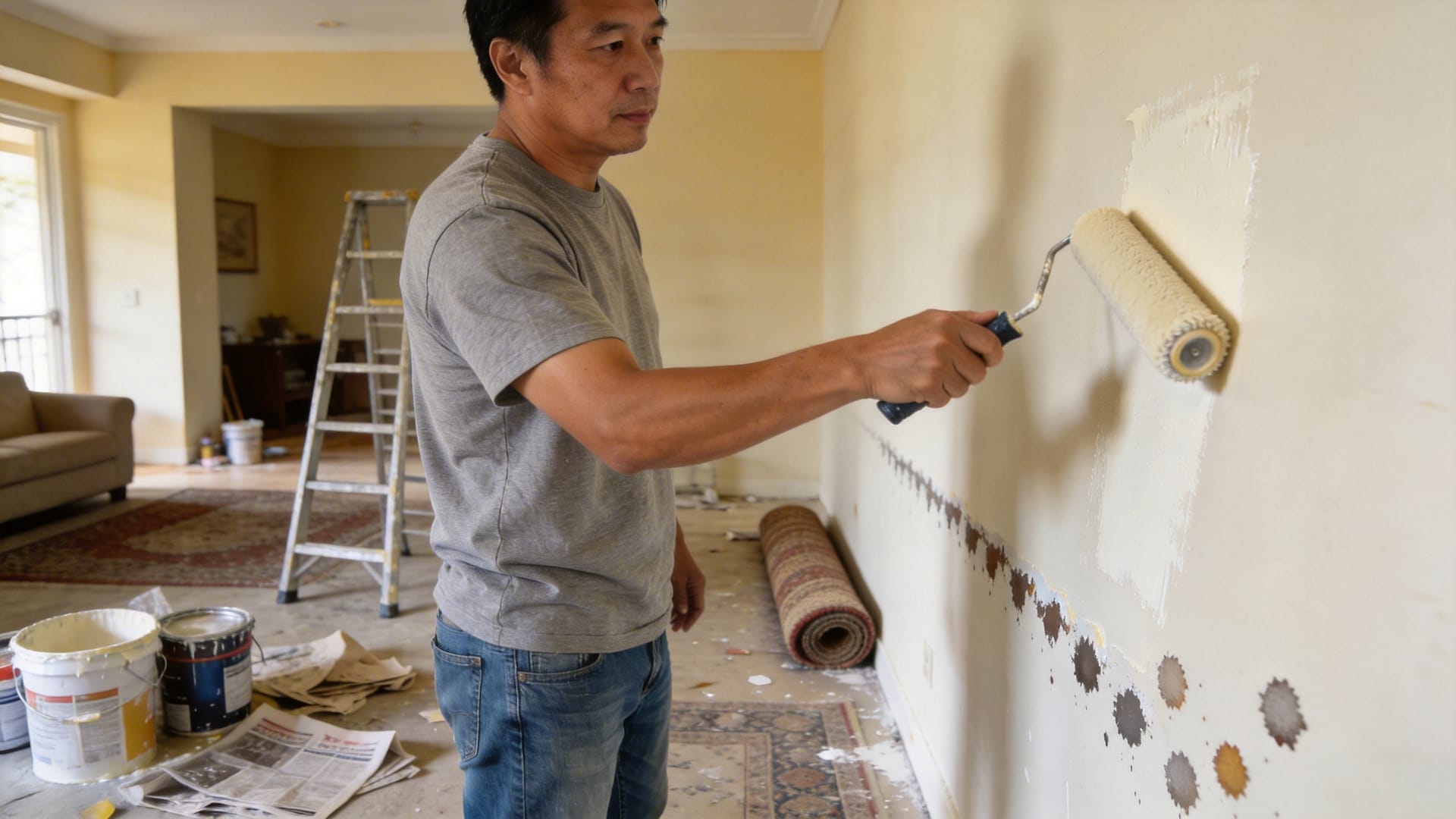 New Zealand homeowner painting an accessible exterior wall as part of a lower-cost DIY house painting plan